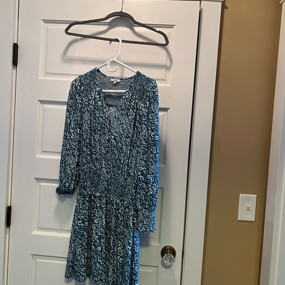 Rails Blue and Black Patterned Long Sleeve Dress